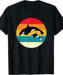 Orca Whales Retro Vintage Sunset Distressed Style T-Shirt