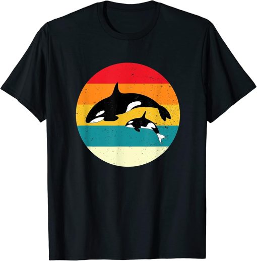 Orca Whales Retro Vintage Sunset Distressed Style T-Shirt