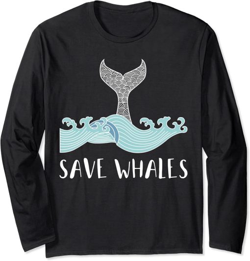 Save Whales Orca Design Unique Graphic Illustration Long Sleeve T-Shirt