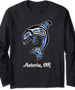 Blue Native American Astoria OR Tribal Orca Killer Whale Long Sleeve T-Shirt