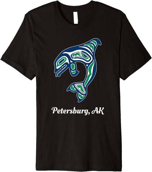 Blue Green Native American Petersburg AK Orca Killer Whale Premium T-Shirt