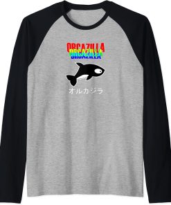 Orcazilla Funny orca whale fish design Raglan Baseball Tee