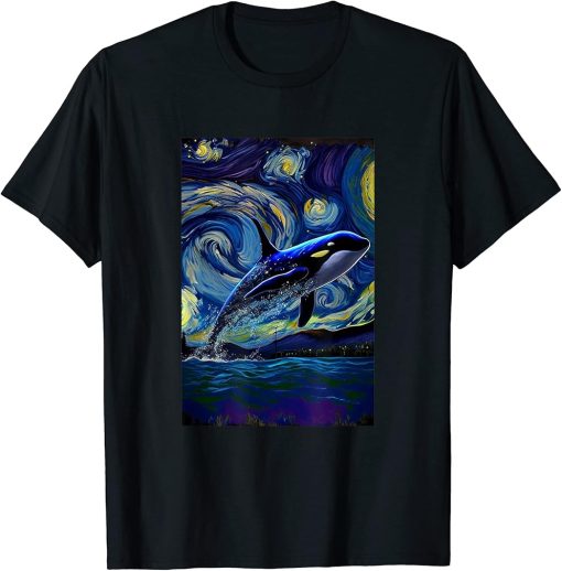 Orca Starry night painting in Starry Night Painting T-Shirt