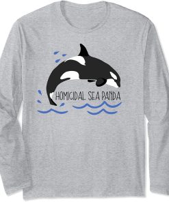 Funny Orca Whale Homicidal Sea Panda Graphic Long Sleeve T-Shirt