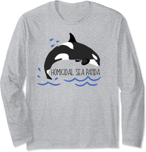 Funny Orca Whale Homicidal Sea Panda Graphic Long Sleeve T-Shirt